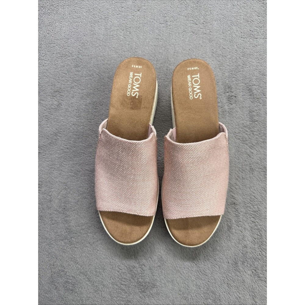 TOMS Diana Platform Sandals Pink Canvas Espadrille Slides slip on Womens 9.5